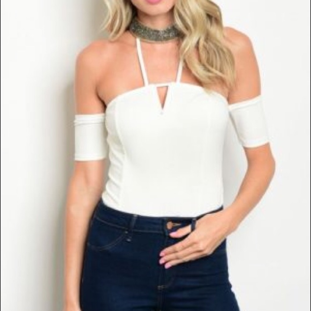 Off White Dazzled Choker Bodysuit